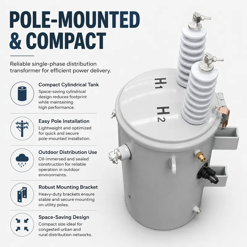 167 kVA Low-Loss Toroidal Single-Phase Pole-Mounted Distribution Transformer — specification and nameplate detail