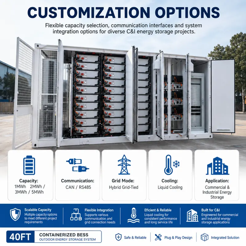 20ft/40ft Containerized Energy Storage System (1–5MWh, Liquid-Cooled BESS, IP67) — customisation options