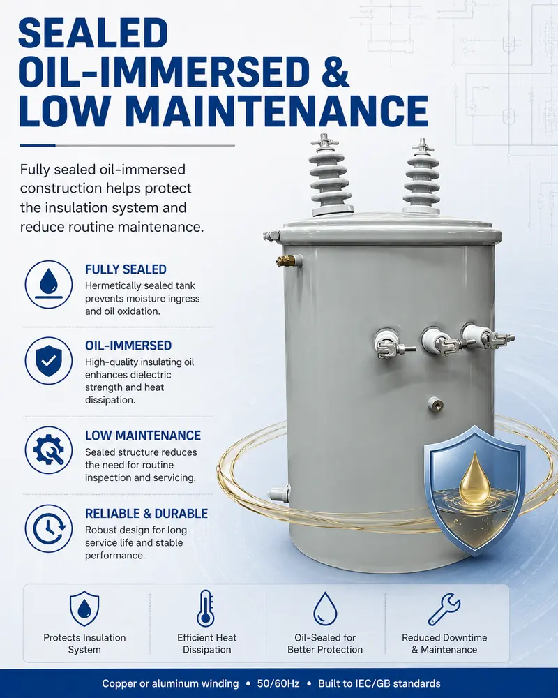 25/50/75/100kVA Single-Phase Pole-Mounted Oil Distribution Transformer — safety and protection features