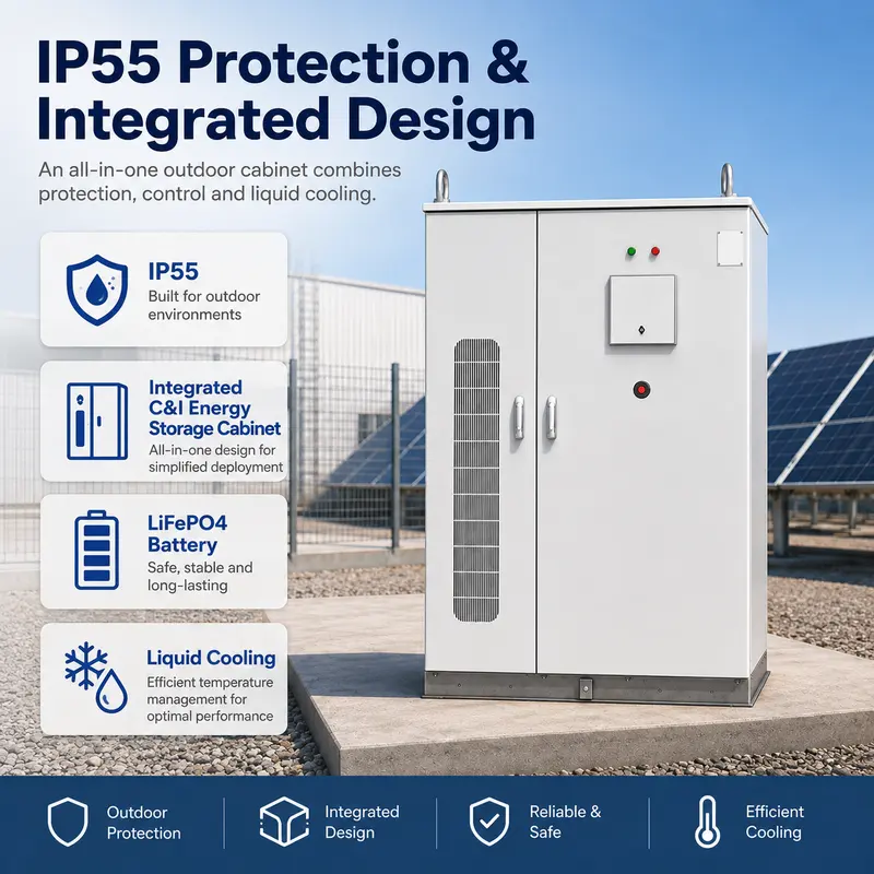 30–240kW Liquid-Cooled Integrated Solar & Industrial Energy Storage Cabinet — safety and protection features