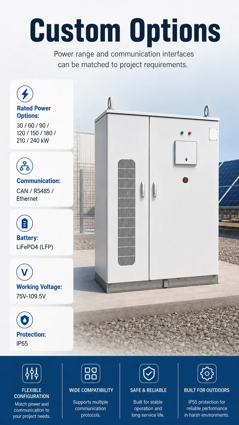 30–240kW Liquid-Cooled Integrated Solar & Industrial Energy Storage Cabinet — customisation options