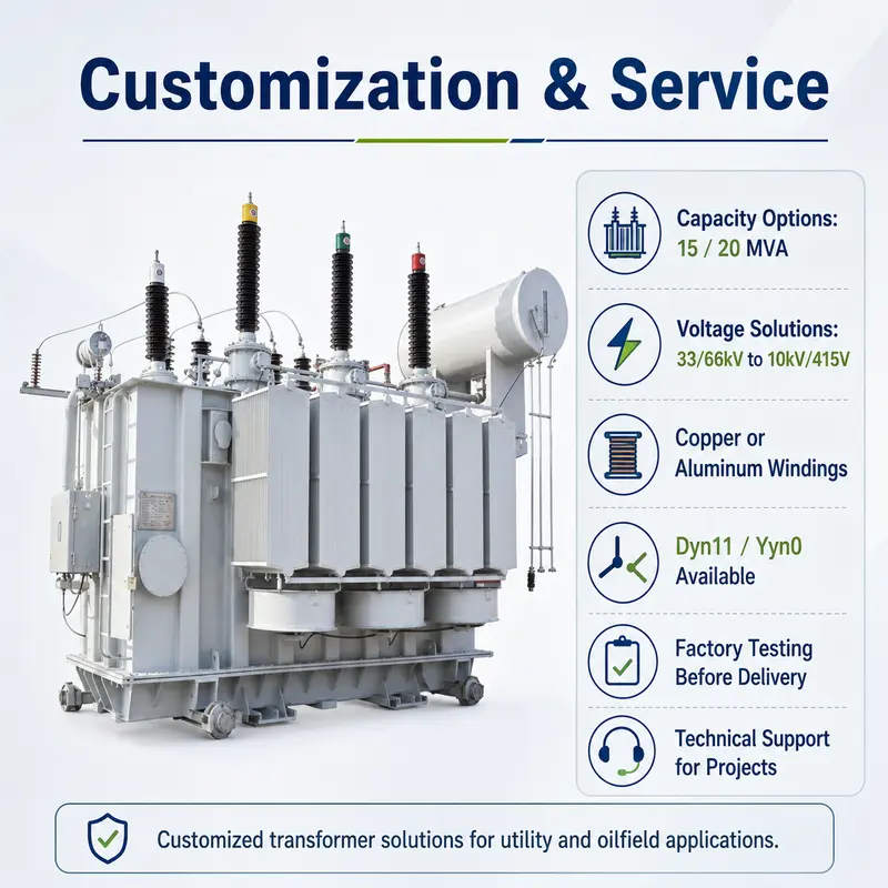 33 / 66 kV Three-Phase Oil-Immersed Power Transformer 15 / 20 MVA — customisation options