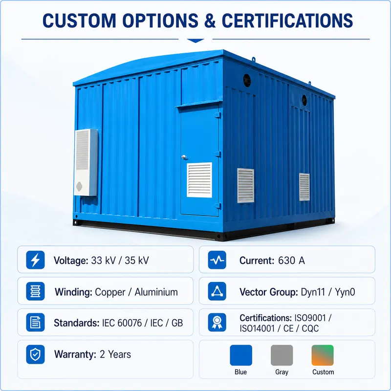 33 kV Containerized Substation with IEC Switchgear — customisation options