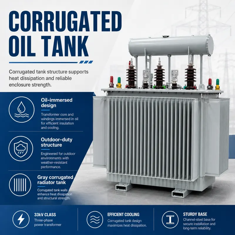 33kV 1250kVA & 1600kVA Three-Phase Outdoor Oil-Immersed Power Transformer (Copper) — construction and materials detail