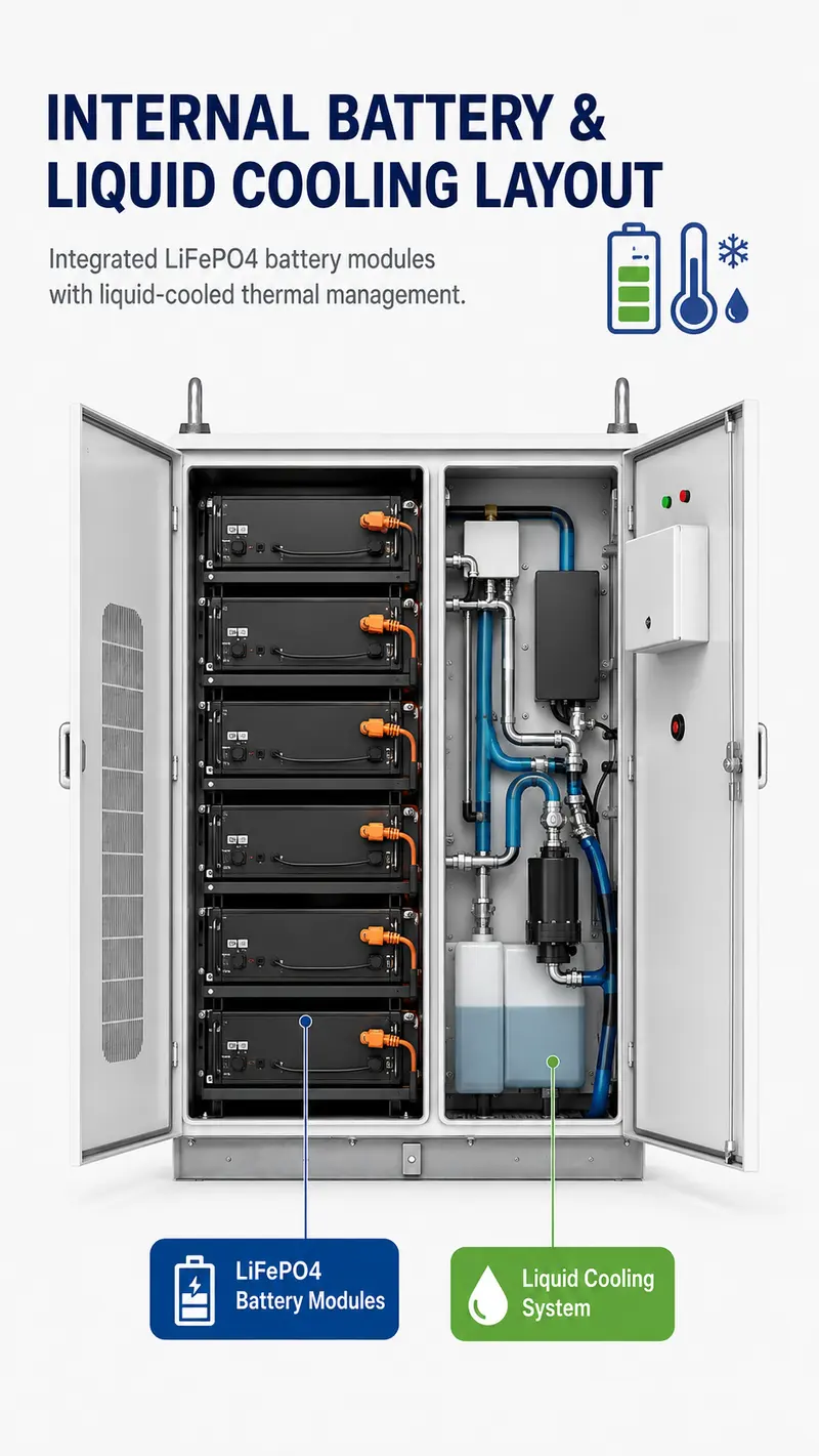 372kWh Liquid-Cooled Energy Storage System — Integrated Battery Cabinet — internal structure