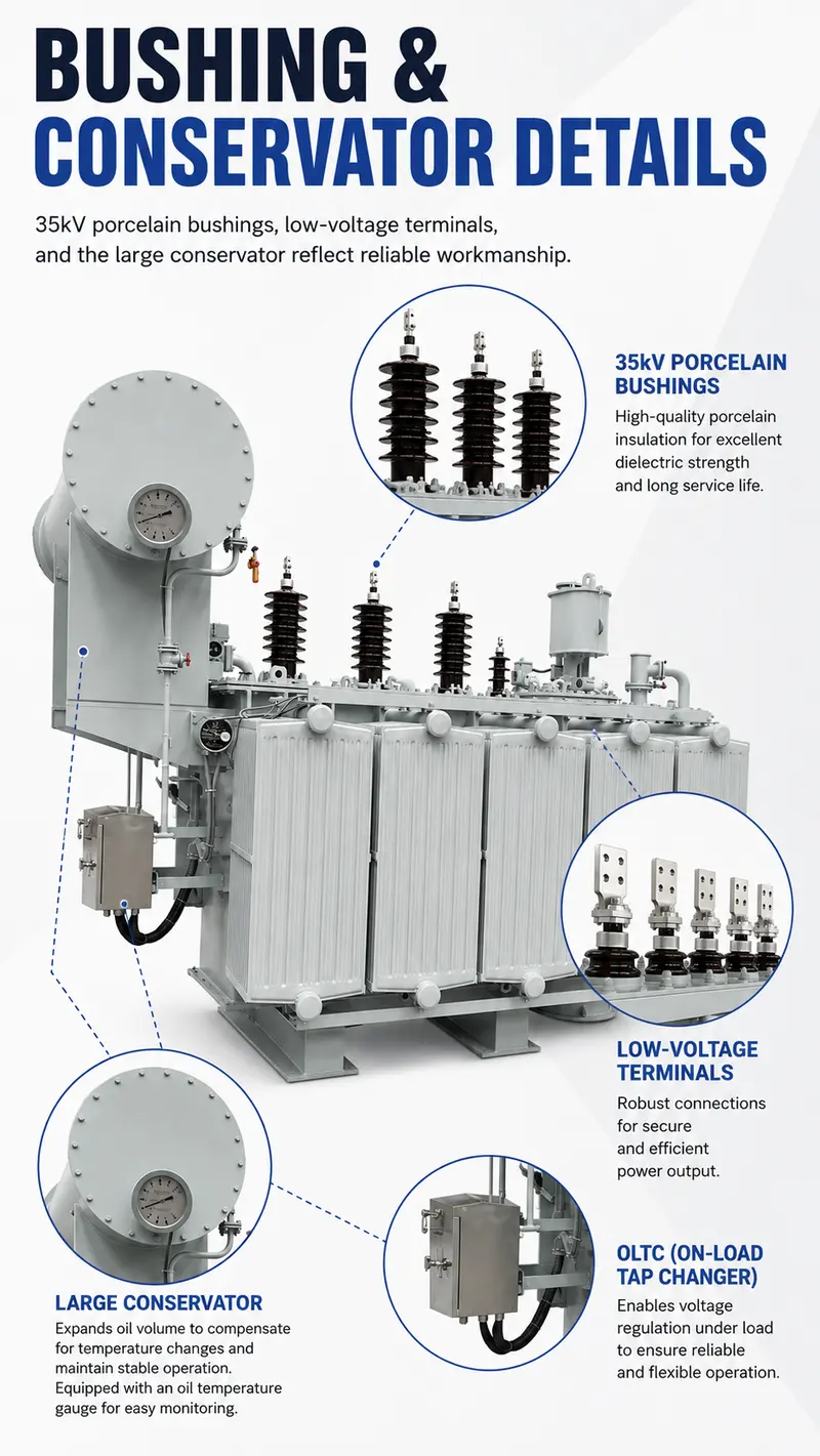 4000kVA 35/10.5kV Three-Phase Oil-Immersed Power Transformer — workmanship detail