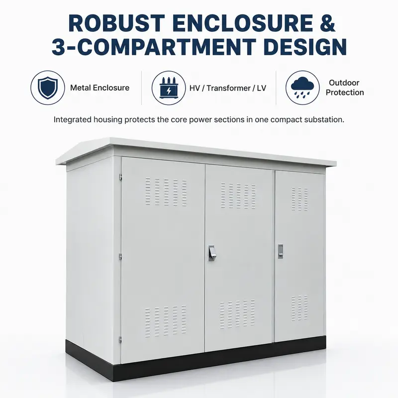 50–3150 kVA Three-Phase Power Box / Container Substation — construction and materials detail