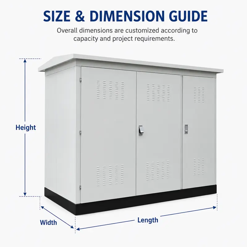 50–3150 kVA Three-Phase Power Box / Container Substation — dimensions and layout