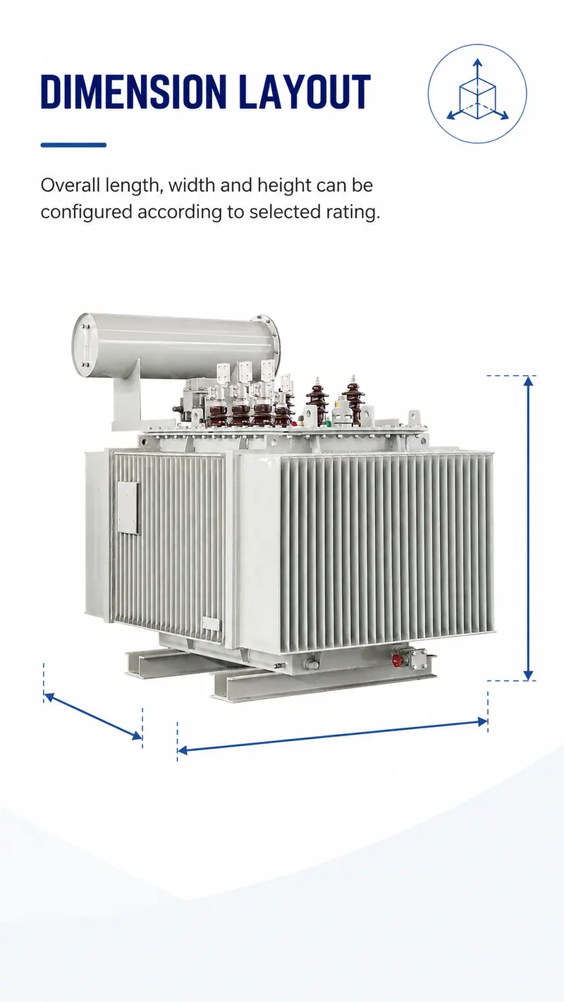 500–2000kVA 11/22/33/35kV High-Performance Three-Phase Oil-Immersed Transformer — dimensions and layout