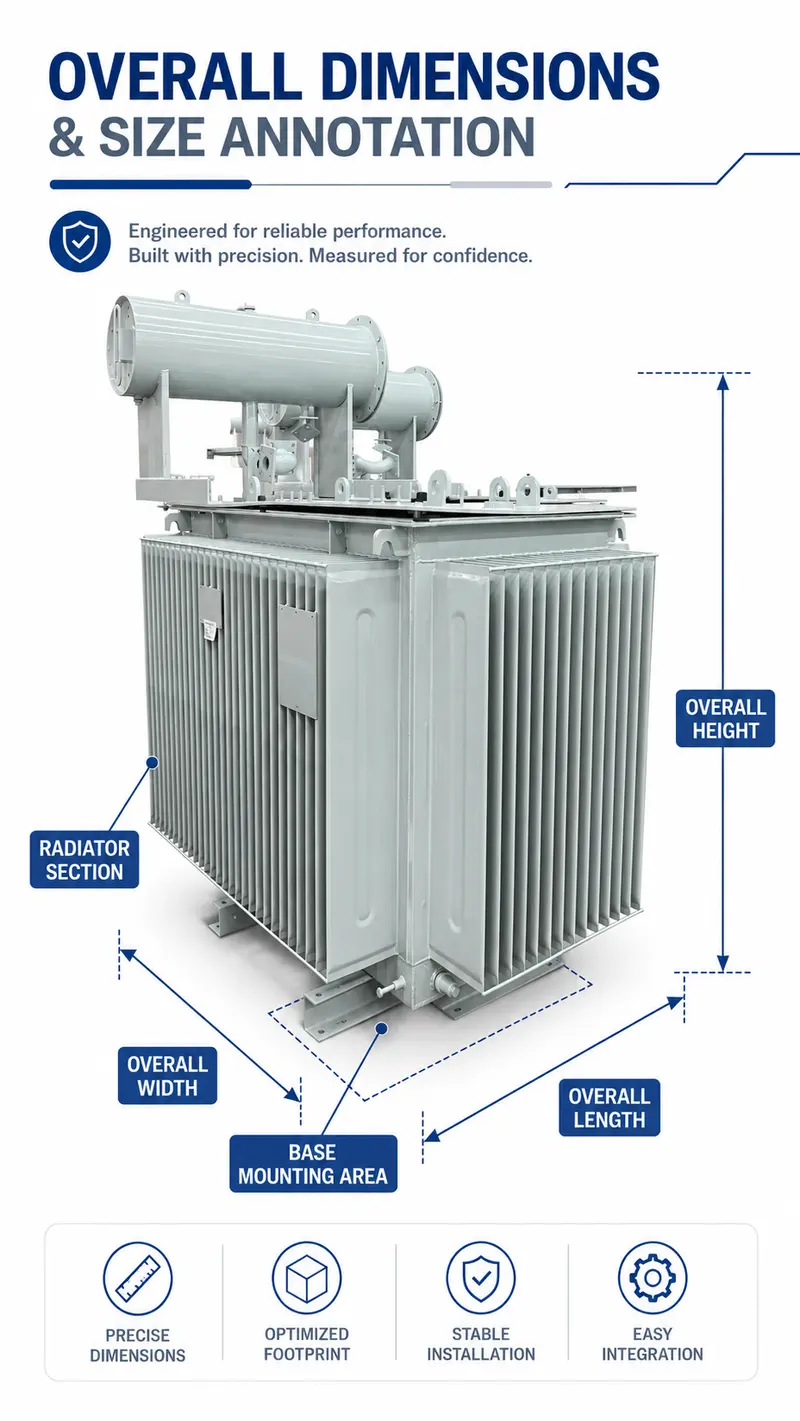 500kVA & 1000kVA MV/HV Three-Phase Oil-Immersed Distribution Transformer (6kV–35kV) — dimensions and layout