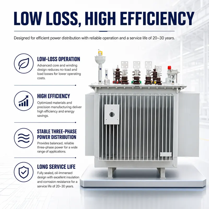630kVA–1250kVA 10kV/400V Three-Phase Oil-Immersed Distribution Transformer — efficiency and loss data