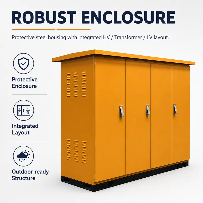 750 / 1000 / 2550 kVA American-style Compact Substation — construction and materials detail