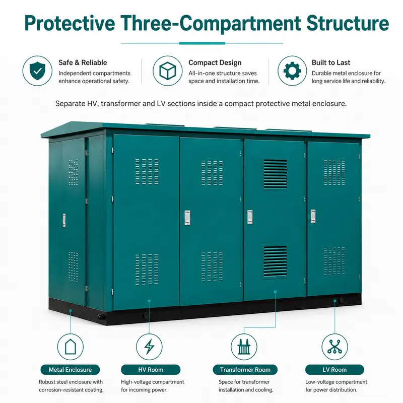 750 / 1000 kVA 10/0.4 kV Compact Box-type Substation — construction and materials detail