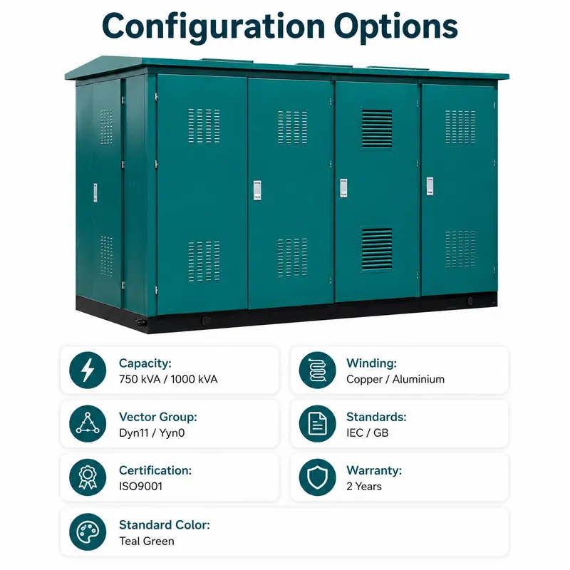 750 / 1000 kVA 10/0.4 kV Compact Box-type Substation — customisation options