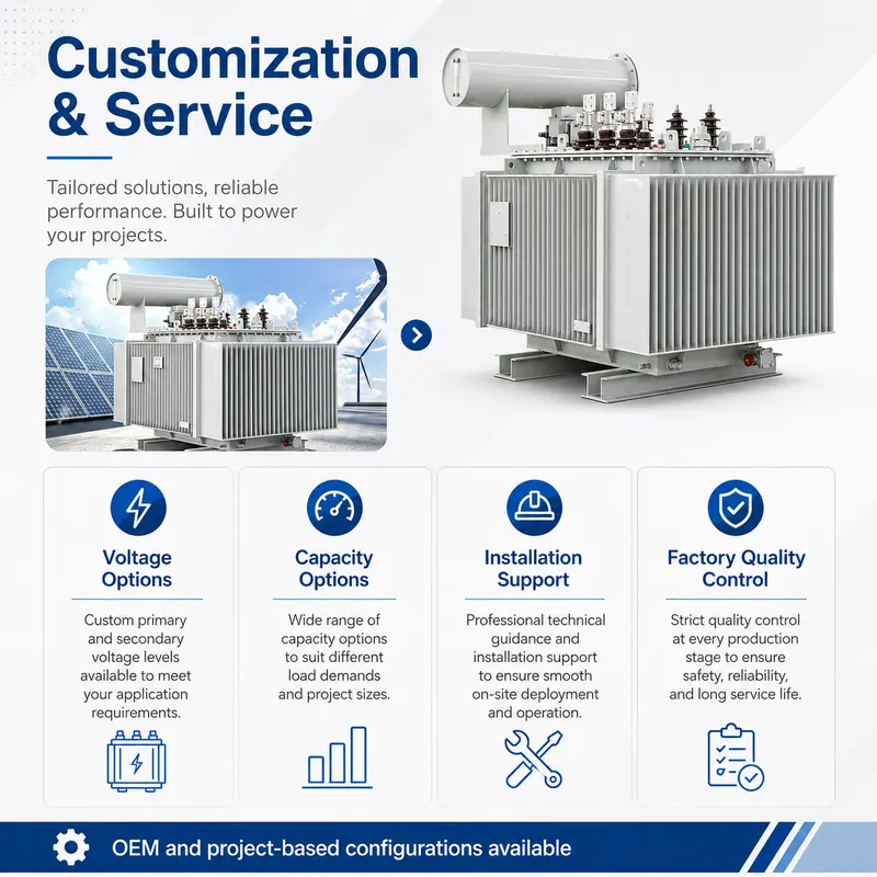 800/1600kVA 11kV/440V Three-Phase Oil-Immersed Step-Down Transformer — customisation options