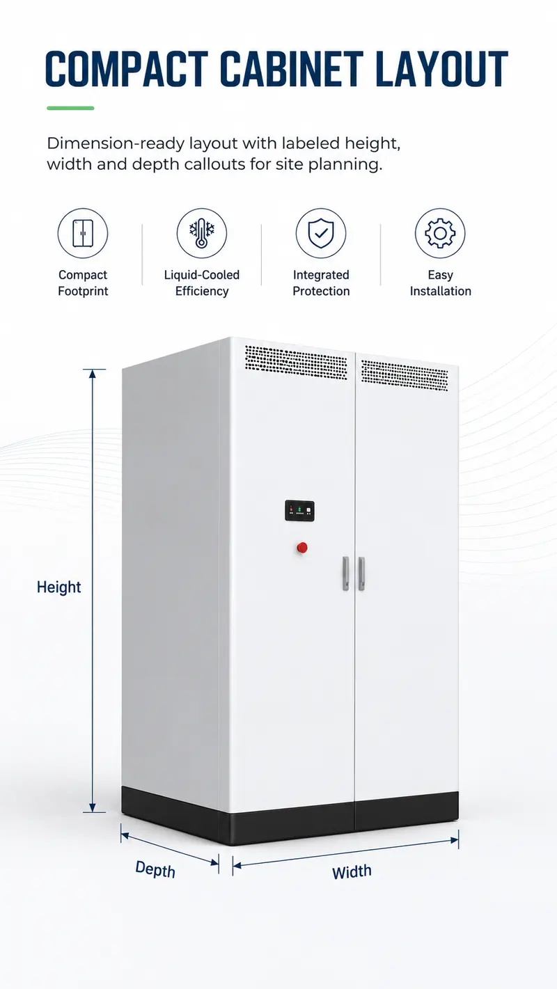 90kW / 266kWh Outdoor All-in-One Liquid-Cooled Energy Storage Cabinet — dimensions and layout