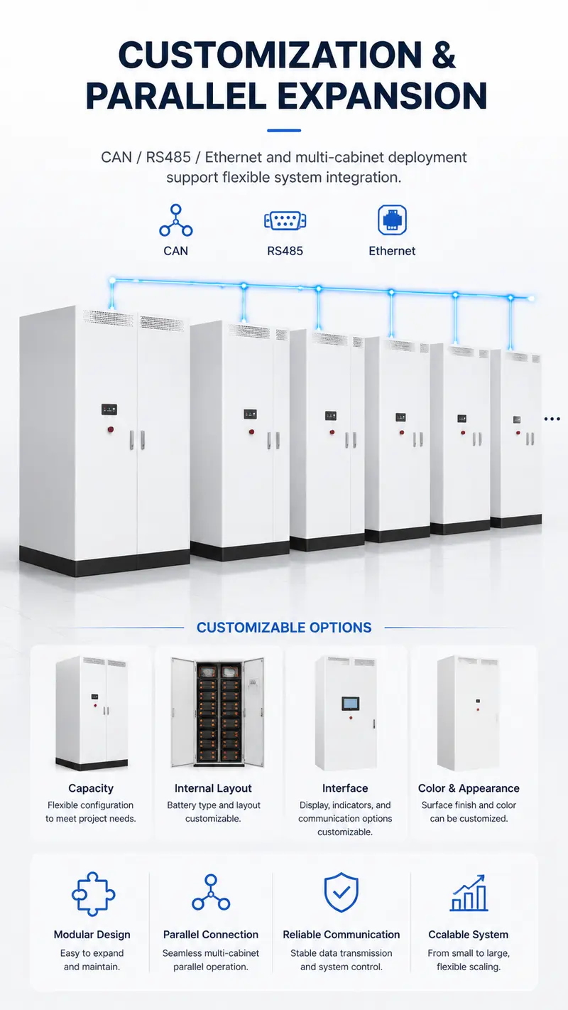 90kW / 266kWh Outdoor All-in-One Liquid-Cooled Energy Storage Cabinet — customisation options