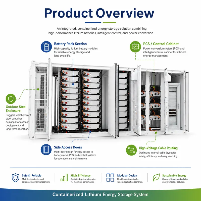 All-in-One ESS Container Battery, 6MWh–9MWh (Liquid-Cooled, On/Off-Grid, IP67) — dimensions and layout