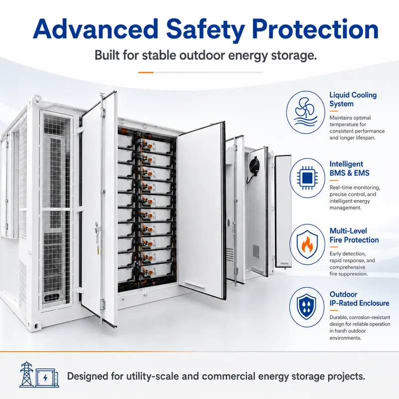 Battery-BMS-PCS Integrated LiFePO4 ESS, 500kWh–5MWh (Liquid-Cooled, IP67) — construction and materials detail