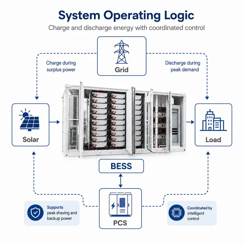 BESS LiFePO4 Solar Battery Storage, 1000kWh–5MWh / 1MW (10ft/20ft Container, IP67) — internal structure