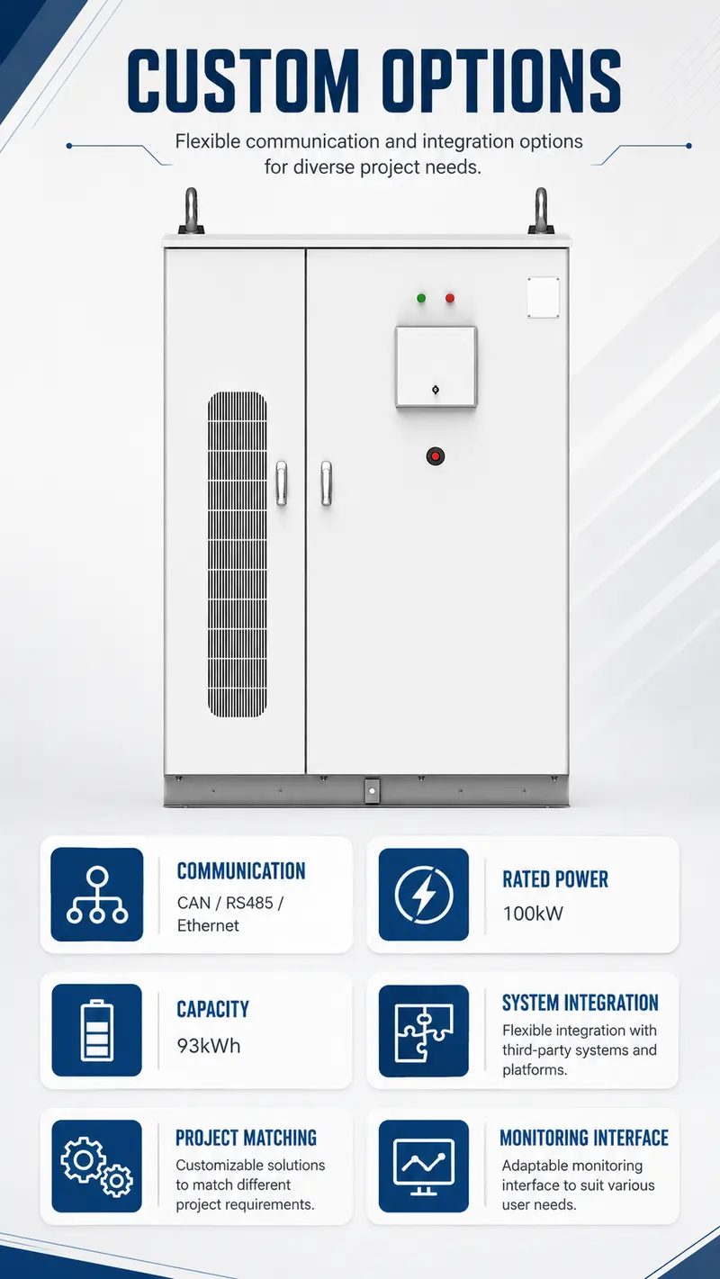Custom 100kW / 93kWh Liquid-Cooled Commercial & Industrial Energy Storage System — customisation options