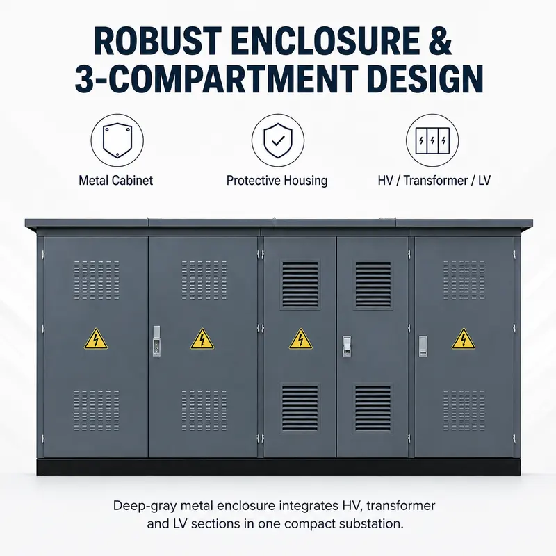 Customized 1250 kVA 20/0.4 kV European Box-type Substation — construction and materials detail