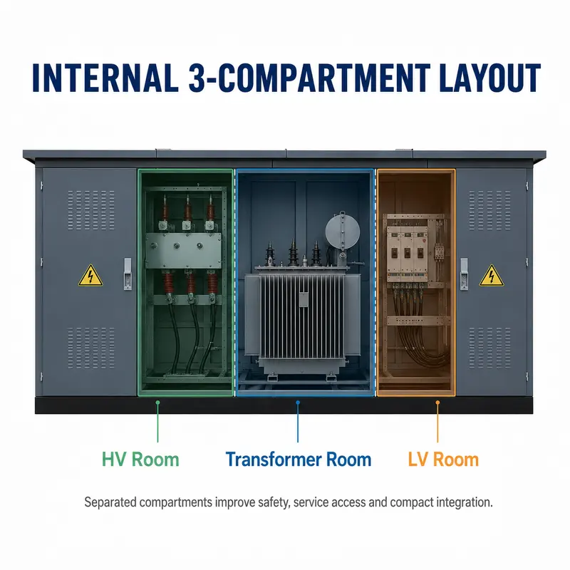Customized 1250 kVA 20/0.4 kV European Box-type Substation — internal structure