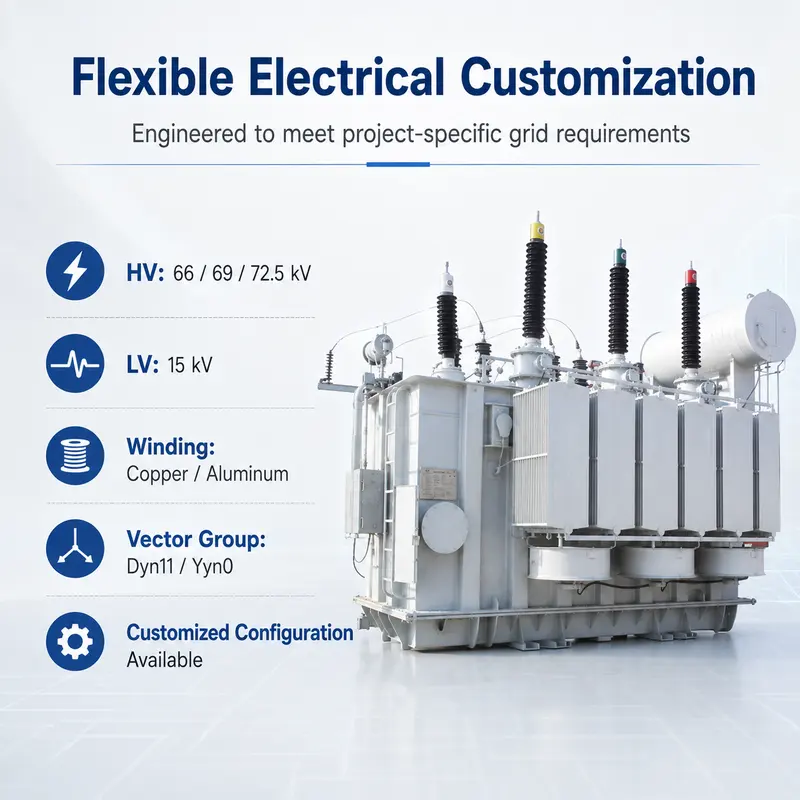Customized 25 MVA / 31500 kVA Power Transformer 66–72.5 kV — safety and protection features