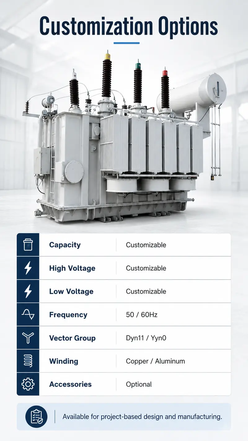 Customized 2500 kVA Three-Phase Oil-Immersed Power Transformer 66 kV / 415 V — customisation options