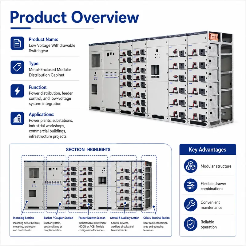 Customized Three-Phase 12kV Low Voltage Switchgear Cabinet (GCS, IP65, Energy Saving) — dimensions and layout