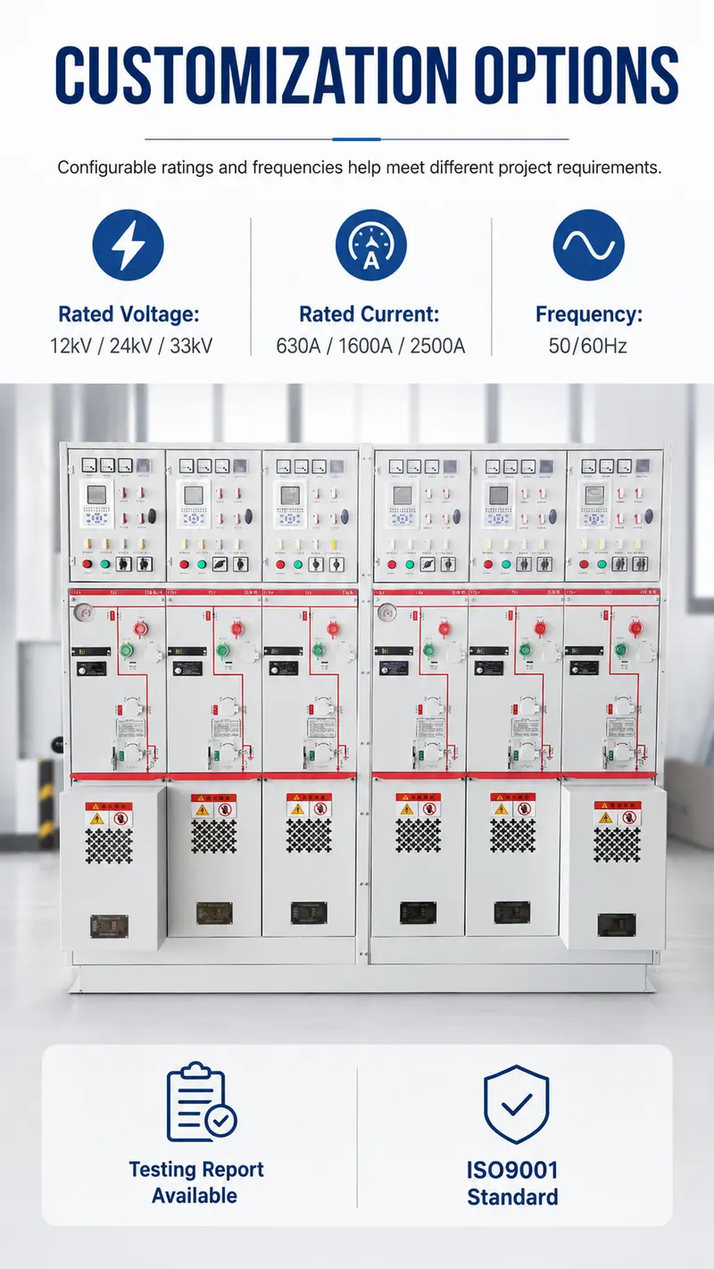 Gas-Insulated MV/HV Switchgear 12kV / 24kV / 33kV — SF6 Metal-Enclosed Switch Cabinet — customisation options