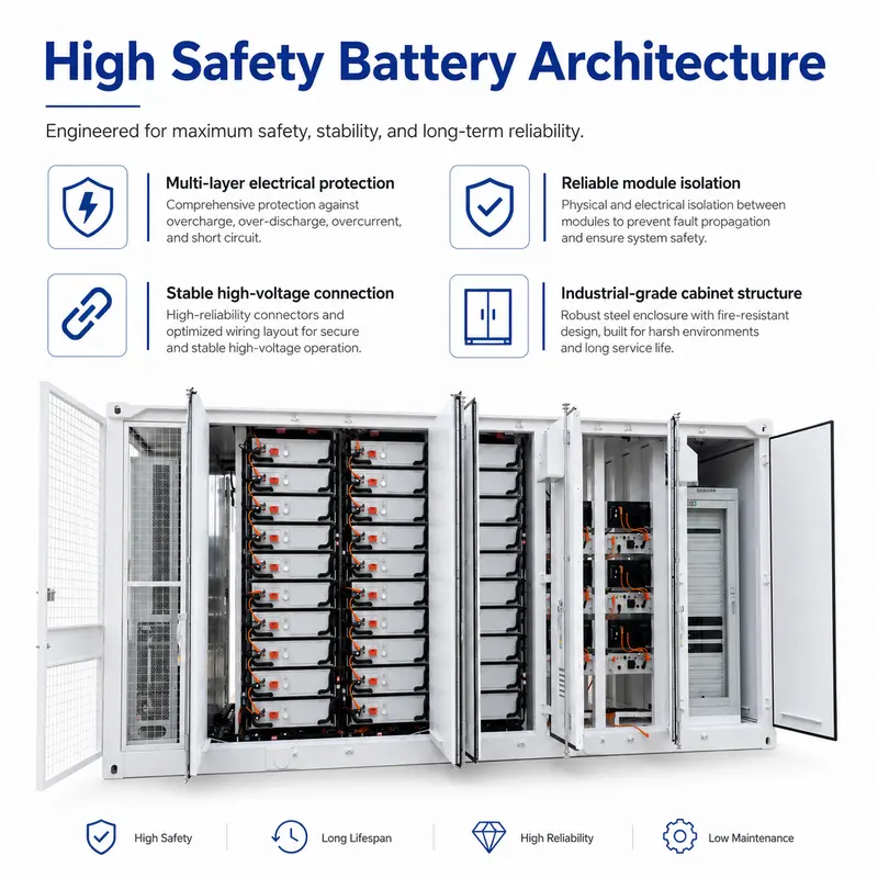 High-Voltage Lithium-Ion BESS, Liquid-Cooled, Off-Grid (1000kWh–5MWh, 10-Year Warranty, IP67) — construction and materials detail