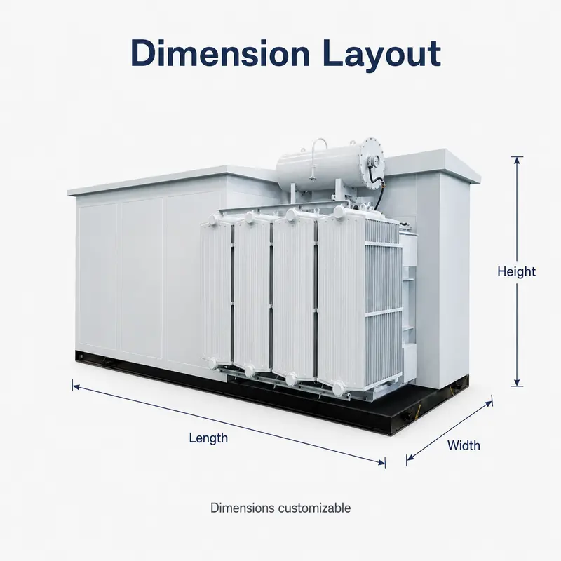 Hua-style Photovoltaic Boost Prefabricated Substation (35/0.4 kV) — dimensions and layout