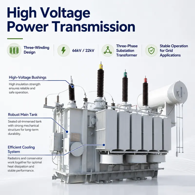 IEC 60076 66 kV Three-Winding Oil-Immersed Substation Power Transformer — construction and materials detail
