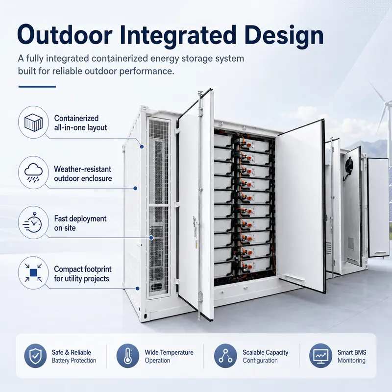 LiFePO4 Containerized BESS, 1MWh–6MWh / 1000kW (Liquid-Cooled, IP67) — construction and materials detail