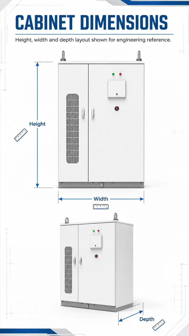 Liquid-Cooled Battery Energy Storage System — Integrated Cabinet (Battery Module & Rack) — dimensions and layout