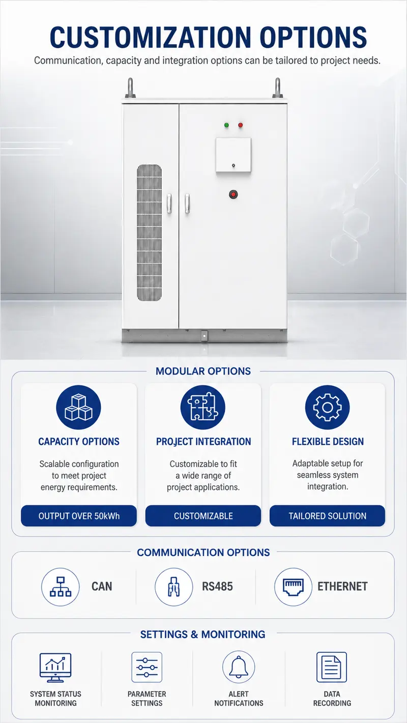 Liquid-Cooled Battery Energy Storage System — Integrated Cabinet (Battery Module & Rack) — customisation options