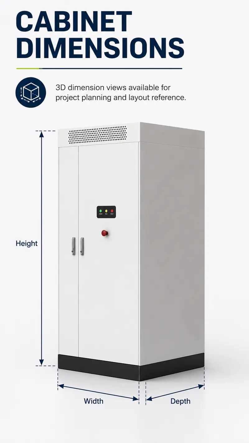 Liquid-Cooled Lithium Battery Energy Storage System — Static Diesel-Hybrid Integrated Cabinet — dimensions and layout