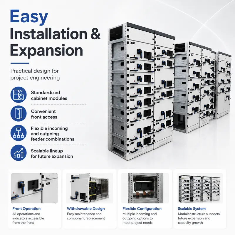 Low Voltage GCS Withdrawable Switchgear, 1kV / 630A (Indoor, IP65, Energy Saving) — typical application
