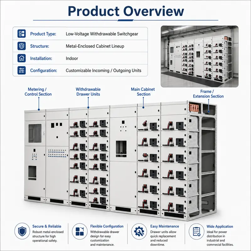 Low Voltage Power Distribution Switchgear, 800V / 630A (GCS, IP65) — dimensions and layout