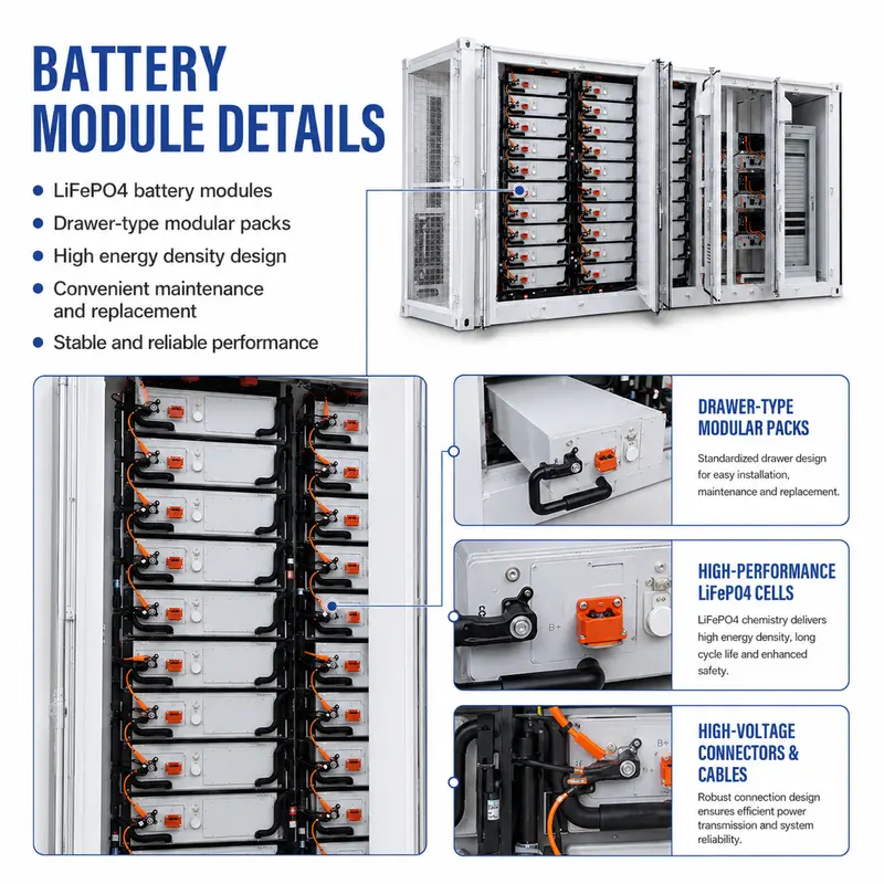 Outdoor BESS 20FT Container, 1MW / 500kWh–1000kWh (Liquid-Cooled, IP67) — dimensions and layout