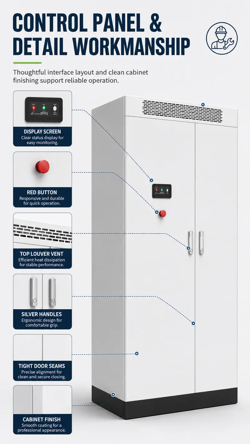 Outdoor Liquid-Cooled Battery Cluster Converged Cabinet — 6000-Cycle Energy Storage System — workmanship detail