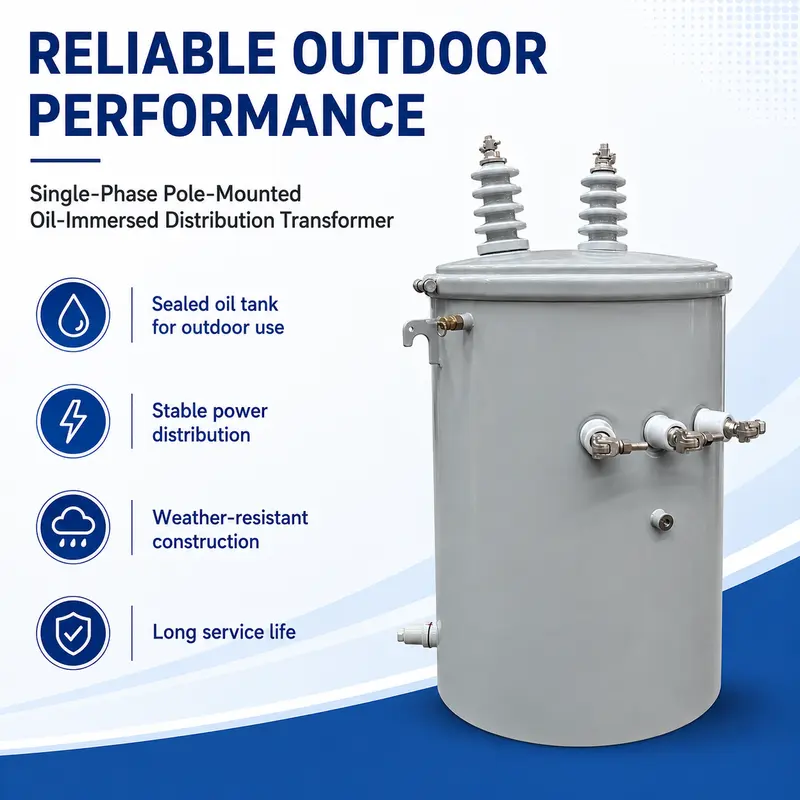 Outdoor Single-Phase Pole-Mounted Oil Transformer 50–333 kVA (13.2–13.8 kV) — construction and materials detail