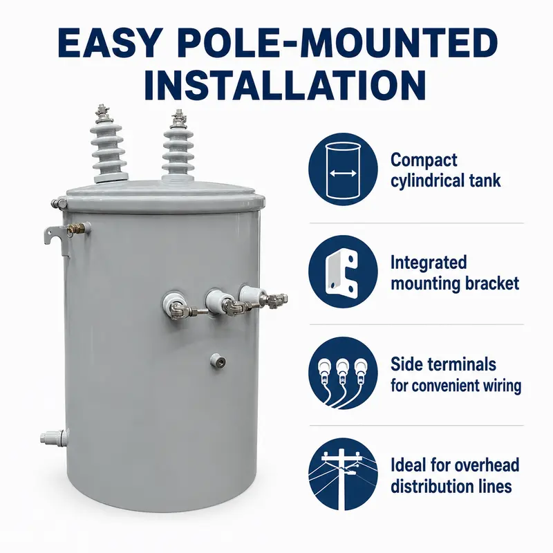 Outdoor Single-Phase Pole-Mounted Oil Transformer 50–333 kVA (13.2–13.8 kV) — typical application