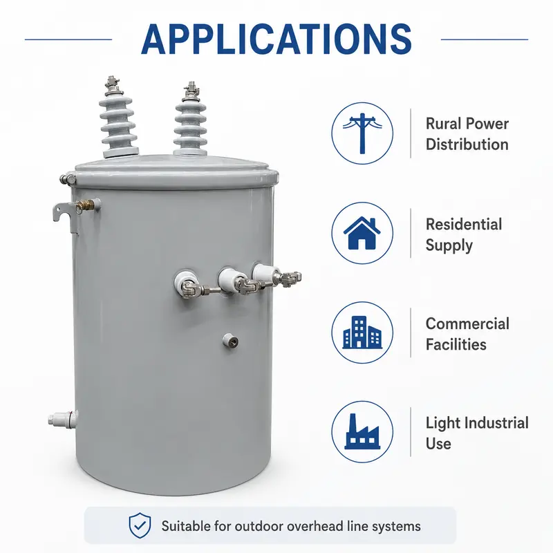 Outdoor Single-Phase Pole-Mounted Oil Transformer 50–333 kVA (13.2–13.8 kV) — workmanship detail