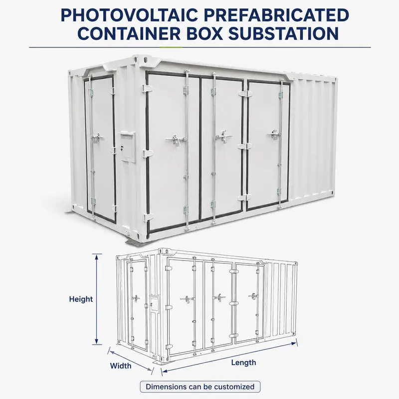 Photovoltaic Aluminum-Coil Prefabricated Container Substation (12–36 kV) — dimensions and layout