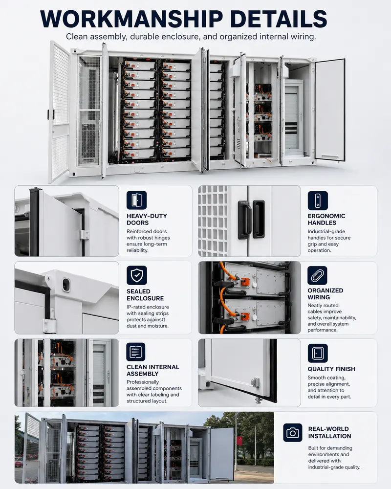 PV Power Storage Containerized BESS (1000kWh, 500kW–1MW, Liquid-Cooled, IP67) — workmanship detail