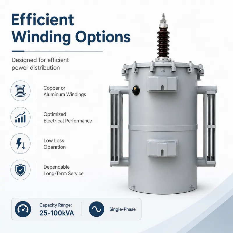 Single-Phase 25–100 kVA Pole-Mounted Transformer (11.4 kV / 120–240 V) — safety and protection features