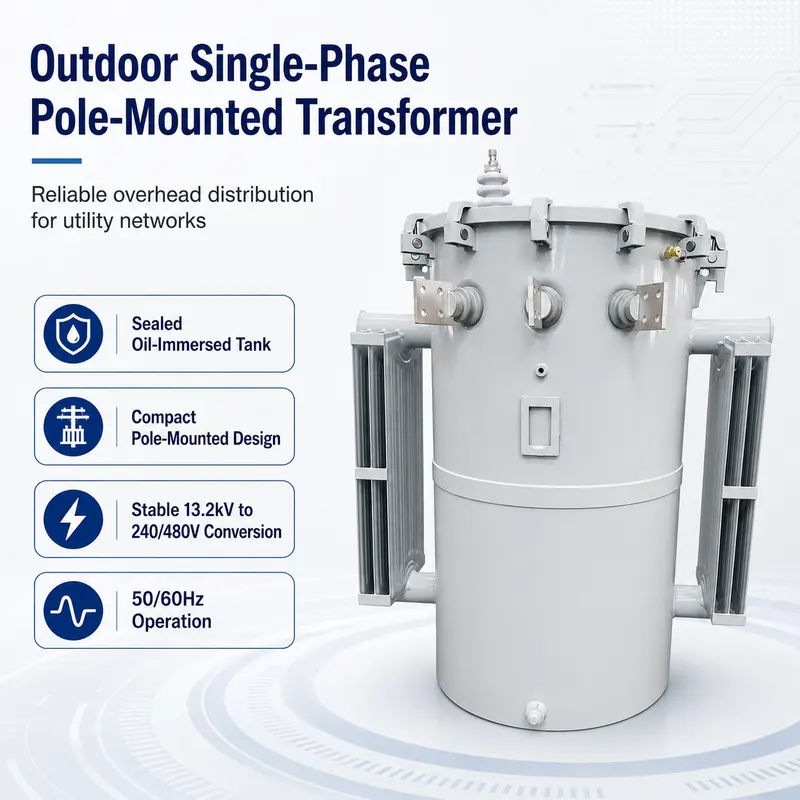 Single-Phase 50 kVA & 75 kVA Pole-Mounted Distribution Transformer (13.2 kV) — construction and materials detail