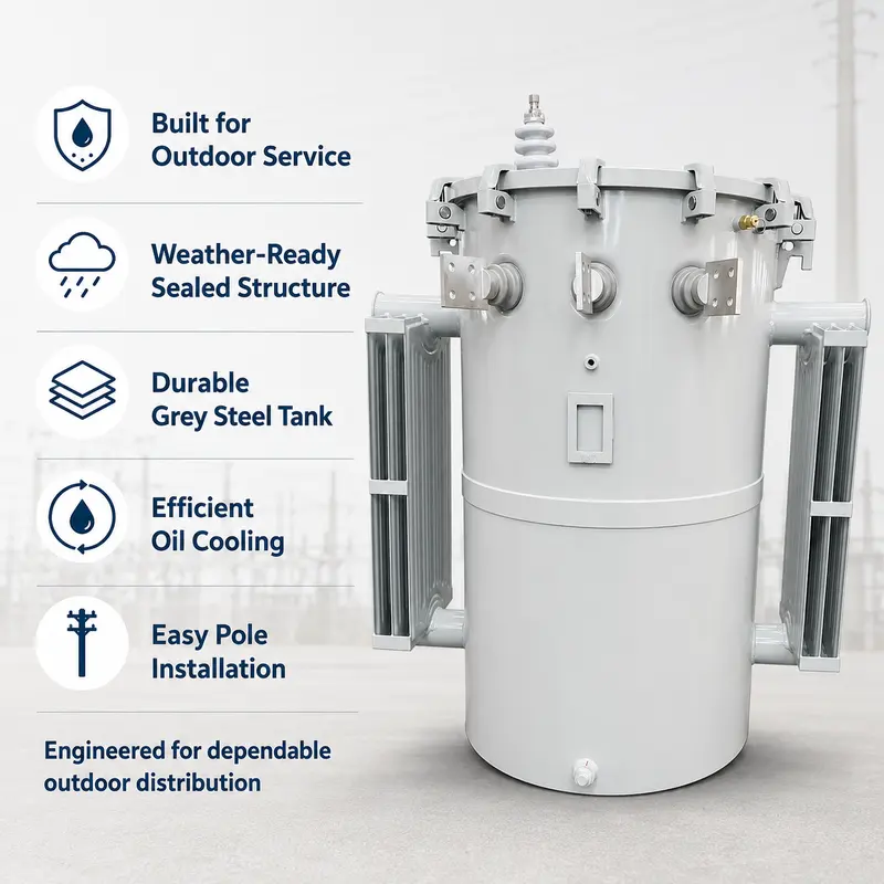 Single-Phase 50 kVA & 75 kVA Pole-Mounted Distribution Transformer (13.2 kV) — safety and protection features